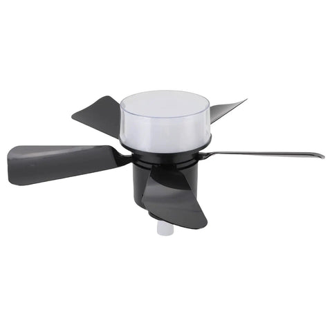 Fafeicy Ceiling Fan Lamp with Light, Dimmable 3 Color Temperatures Quiet, close-up view of black blades and light fixture.