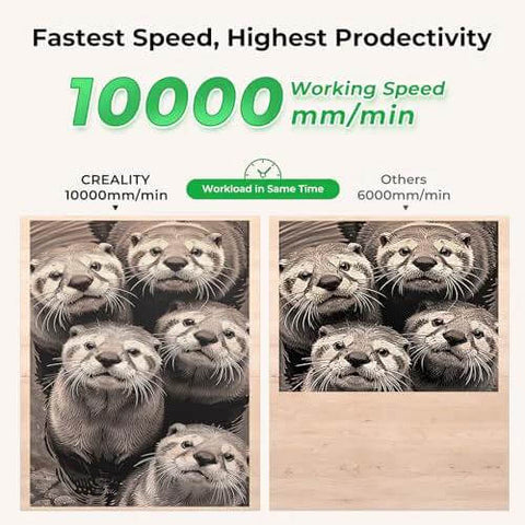 Creality Falcon laser engraver sample: two wooden panels with lion portraits.