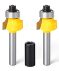 Heavy Duty Roundover Edging Router Bit Set With Quarter Inch Shank And Eighth Radius Round Nose Profiles For Woodworkers Who Demand Killer Edge Results features two carbide bits and a coupling.