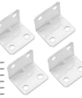 4 White Powder Coated Steel L Corner Braces with Phillips Screws for strong right angle joinery in furniture