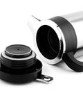 Close-up of the lid and spout of Road Ready Setup 1000 Milliliter Stainless Steel 12 Volt Car Kettle for hot brews.