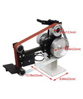 Tough As Nails Belt Sander And Knife Grinder With Multi Angle Sharpener and Slick Polisher, detailed side view and dimensions shown.