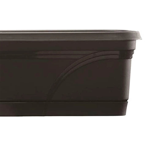 Side view of a 36-inch rectangular planter pot in black, made of weather-resistant resin, part of Set Of 2 36-Inch Rectangular Planter Pots.