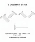 L-Shaped Shelf Bracket For Wall And Desktop Photo Frames in Gold Finish, dimensions and front-side view illustration