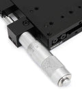 Kickass X Axis Linear Stage 80x80 mm with micrometer manual translation, aluminum alloy black anodized finish, single X slide bearing