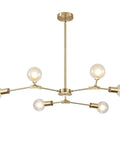 Modern Sputnik Chandelier In Brushed Brass With Six Light Gold Finish Hanging Pendant For Living Room Industrial Style