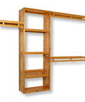 Sweet Solid Wood Closet Organizer System With Slick Honey Maple Finish And Heavy Duty Hanging Rods Wall Mount Storage Tower versatile setup with shelves.