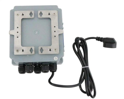 Back view of Waterproof Ultrasonic Flow Meter With RS485 IP67, showing clamp-on design and connector for industrial use.