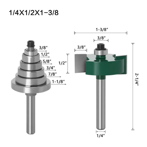 1 Pc 1 4 Inch Rabbet Router Bit Set With 6 Bearings Tenon Cutter And Anti Kickback Design For Woodworking Pros Who Need Smooth Cuts Up To 1 2 Inch Depth Fast showing detailed measurements.