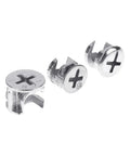 Close-up of three zinc alloy cam nuts from 10 Pcs Thickening Three In One Connector Eccentric Wheel Hardware For Furniture And Cabinets