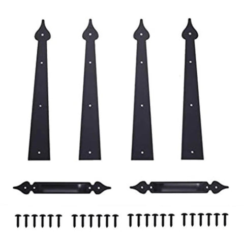 Six Piece Steel Garage Door Hardware Kit, Decorative Hinges And Handles For Wood And Metal Doors, Heavy Duty, Quiet Soft Close
