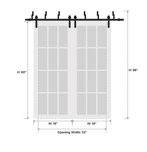 Diagram of Frosted Glass Sliding Barn Closet Doors With Hardware, Modern Wood Look, 36 Inch By 96 Inch, showing dimensions.