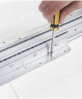 Installing 16 inch extension drawer slides with ball bearing runners black, showing screws and tracks