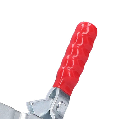Close-up of red handle on Beefy Heavy Duty Vertical Toggle Clamp With Arrow Storage Case Fixture Clamp For Woodworking And Welding 180kg