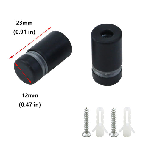 12-pack matte black stainless steel glass standoffs with mounting screws and anchors