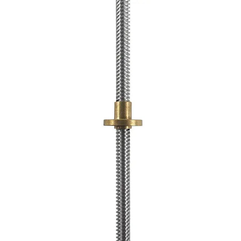 Close-up of Two Pack T8 600mm Lead Screw With Brass Nut for 3D Printers, 8mm Diameter, 2mm Pitch, 4 Starts Acme Thread, 304 Stainless Steel Rod.