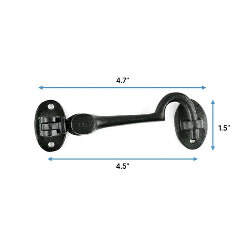 Heavy Duty 4.5 Inch Black Wrought Iron Swivel Style Hook And Eye Door Latch With Mounting Hardware For Rustic Colonial Look
