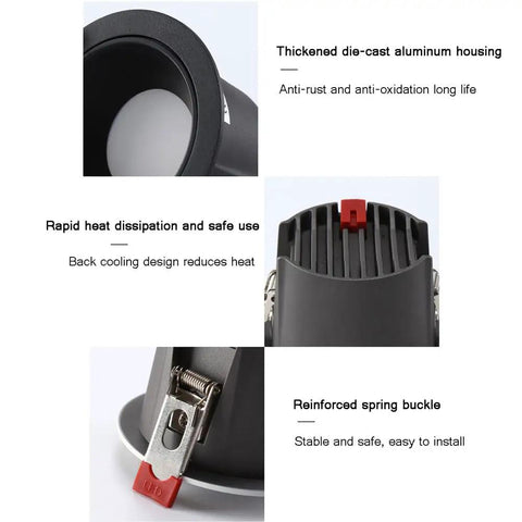 Top Shelf Sleek Led Recessed Lights With Zero Hassle Install And Adjustable Three Way Color Temps For Crisp Full Spectrum Glow Featuring rugged die-cast aluminum housing and reinforced spring buckle.