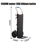 Super Cool Electric Stair Climber Cart That Folds Up For Easy Storage And Comes With A Removable Battery For Smooth Transport Of Patients Plus Stuff Around High Rises Without Breaking A Sweat, showing dimensions and design.