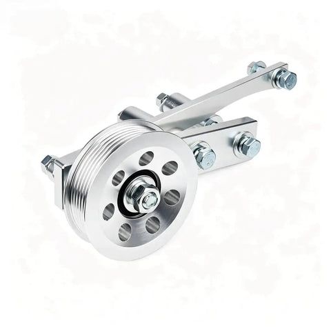 Must-Have Idler Pulley Bracket Kit Direct Fit For 85-91 Chevy Corvette C4 L98 5.7L Engine Restores Serpentine Belt Tension And Accessory Drive Alignment For Your Classic V8 Build, silver aluminum bracket with pulley