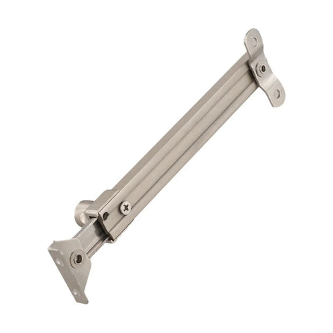 7 Stage Adjustable Window Opening Limiter Lock For Casement Windows, Stainless Steel Stopper With Rotary Safety Lock For PVC Aluminum And Steel Frames, Keeps Winds From Slamming, Kid Safe From 0 To 120 Degrees, Silver shown at side angle