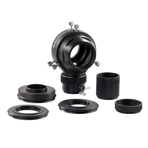Deluxe Off Axis Guider For Astrophotography With Fixed Orientation Helical Focuser shown with adapters and 12.5mm prism
