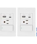 Rock Solid Heavy Duty Wall Outlet With Single Toggle Switch 15 Amp 3 Prong Socket packed with USB Type C and quick charge ports.