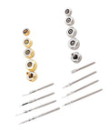 Assorted crowns and spring bar pins from Stainless Steel Watch Repair Kit With Spring Bar Pins Crown Remover And Link Tool Set