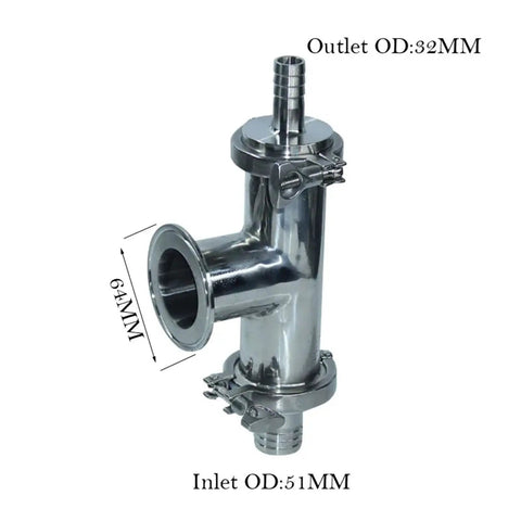 Three Way Check Valve Assembly Inlet And Outlet Shut Off For Liquid Filling Machine Boss Level Industrial Grade Durable Valve Kit With Easy Install And Reliable Flow Control For Food Beverage Cosmetic Or Chemical Lines, stainless steel, 51mm inlet 32mm outlet