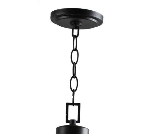 Shyloh 3 Light Chandelier In Coal Black, Dimmable Ceiling Light with chain detail and circular black base.
