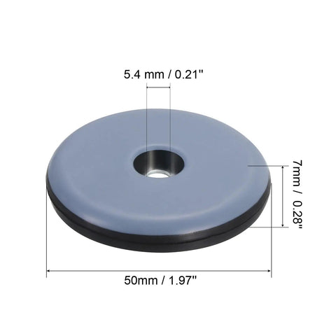 Heavy Duty PTFE Furniture Slide Glides Four Pack Two Inch Round Chair Leg Caps Screw On Floor Savers with dimensions 50mm and grey blue color.