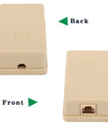 No Fuss Surface Mount Phone Jack Single Port With Four Internal Screw Terminals RJ11 6P4C Female Wall Plate Ivory Two Pack view of front and back