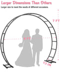 Metal Arch Backdrop Stand 8 Ft Wide 7 Ft High for weddings with silhouette of couple for size comparison.