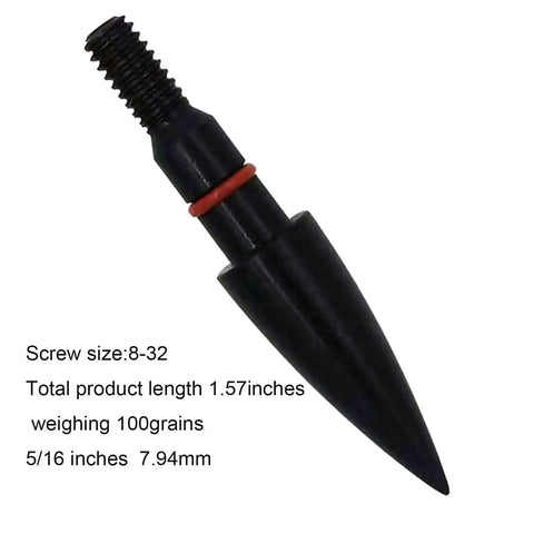 Black 100 grain screw-in archery field point, 5/16 inch threaded, for recurve and compound bows, CNC steel construction.