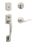 Prescott Front Door Lock Handle And Deadbolt Set With Exterior Handleset And Reversible Interior Lever Satin Nickel Finish
