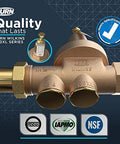 Front view of Zurn Wilkins 2-600XL 2-inch brass pressure reducing valve with side ports and ASSE/IAPMO/NSF logos.