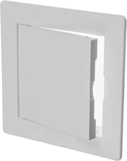 Top Shelf No Sweat Drywall Access Panel for Quick Bathroom Service, 4x4 inch recessed design, white durable finish.