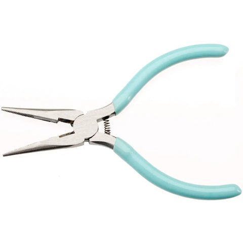 Teal Wire Cutters For Book Binding Tool, Pro Grade Heavy Duty Needle Nose Pliers displayed with teal handles and needle nose