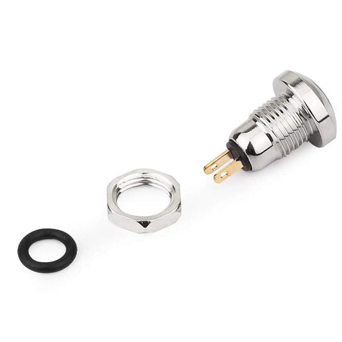 Waterproof Momentary Push Button Switch 8mm Mini Metal Button With Golden Feet Self Reset 1NO DC 36V 2A Micro Round Button For Doorbell Power Start Durable Silver Body Pack Of 5 with nut and gasket