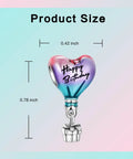 Hot Air Balloon Happy Birthday Dangle Charm In 925 Sterling Silver With Pink Purple And Blue Enamel So Cool Bracelet Necklace Pendant Bead Jewelry Gift For Women Family Friends, heart-shaped balloon size details