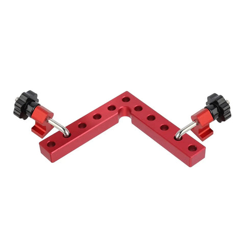 Heavy Duty Aluminum 90 Degree Right Angle Positioning Clamp And Corner Jig For T Track Benches, red clamp with dual scale marks, left angle view