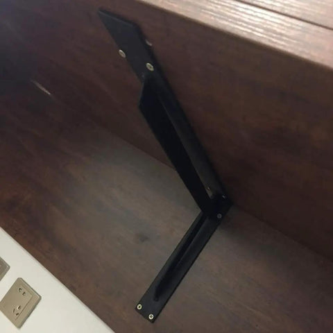 Heavy Duty Black Metal Shelf Brackets Rock Solid Wall Mount Support on wooden shelf with rust proof design.
