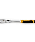 Automotive 90 Tooth Locking Flex Head Ratchet Set With 4 Degree Swing And Teardrop Low Profile Head Flush On Off Switch For Tight Spots 9 Locked Positions Or Free Angles Dual Material Comfort Grip One Size, side view