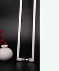 24 Inch Double Sided Push Pull Door Handle In Brushed Stainless Steel For Sliding Barn Doors Easy Install For Wood Or Glass Doors Slick Modern Minimalist Hardware With 24 Inch Center To Center Spacing And 8 To 12 Millimeter Glass Thickness, vertical view