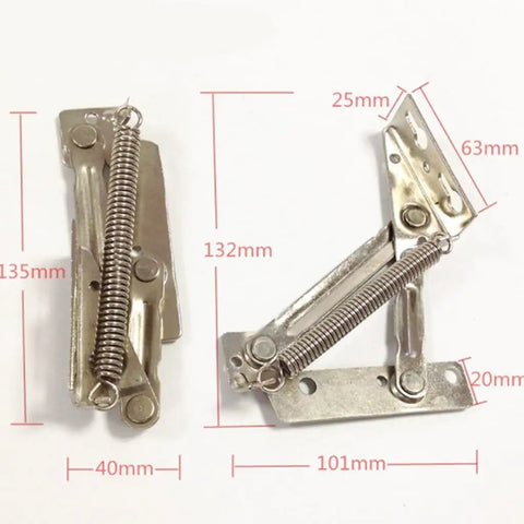 Top Shelf Set Of Two Heavy Duty Spring Hinges For Folding Sofa And Bed 80 Degree Cabinet Door Lift Support showing dimensions and details.