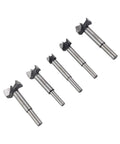 Heavy Duty Forstner Drill Bit Set 15 To 35 Millimeters With Dead Center Tip, 5 sizes from 15mm to 35mm for precise woodworking.