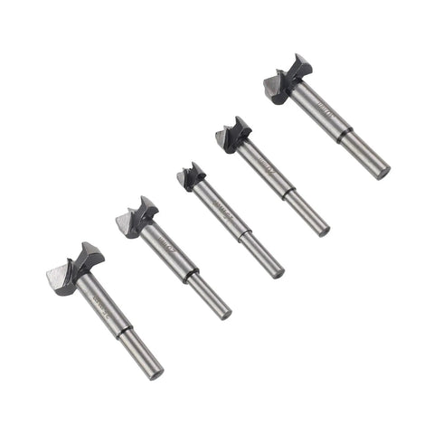 Heavy Duty Forstner Drill Bit Set 15 To 35 Millimeters With Dead Center Tip, 5 sizes from 15mm to 35mm for precise woodworking.
