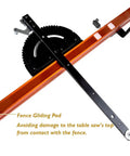 Next Level Miter Gauge with 22-to-36-Inch Extension Fence, showing fence gliding pad and angle adjustment feature.