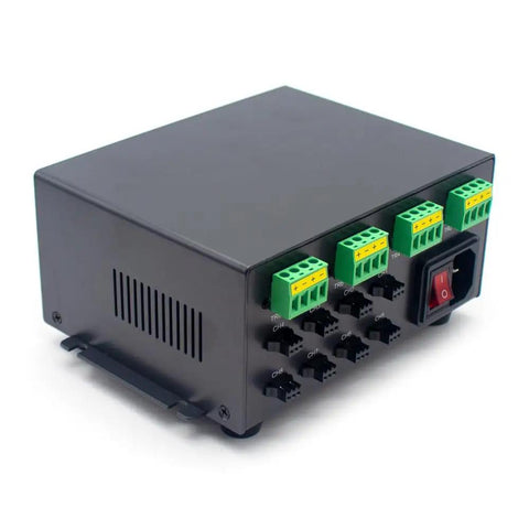 Beefy 8 Channel Microscope LED Driver With Dimming Switch 24V DC For Machine Vision And Stereo Microscopes PCB Inspection And Laboratory Lighting Systems Ideal For Research Labs And Manufacturing Quality Control, black metal housing