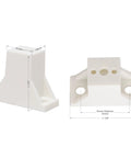 White Plastic Cabinet Drawer Slide Side Spacers With Screws One And Half Inch For Kitchen Cupboards, measuring 1.5 inches, side view.